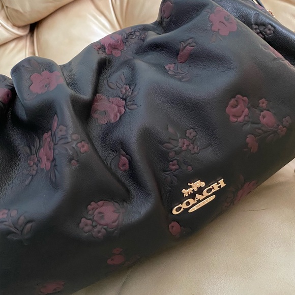 LKNW Coach Faye Shoulder Bag & Wallet Set Leather Floral Print Black/Wine - Picture 2 of 16